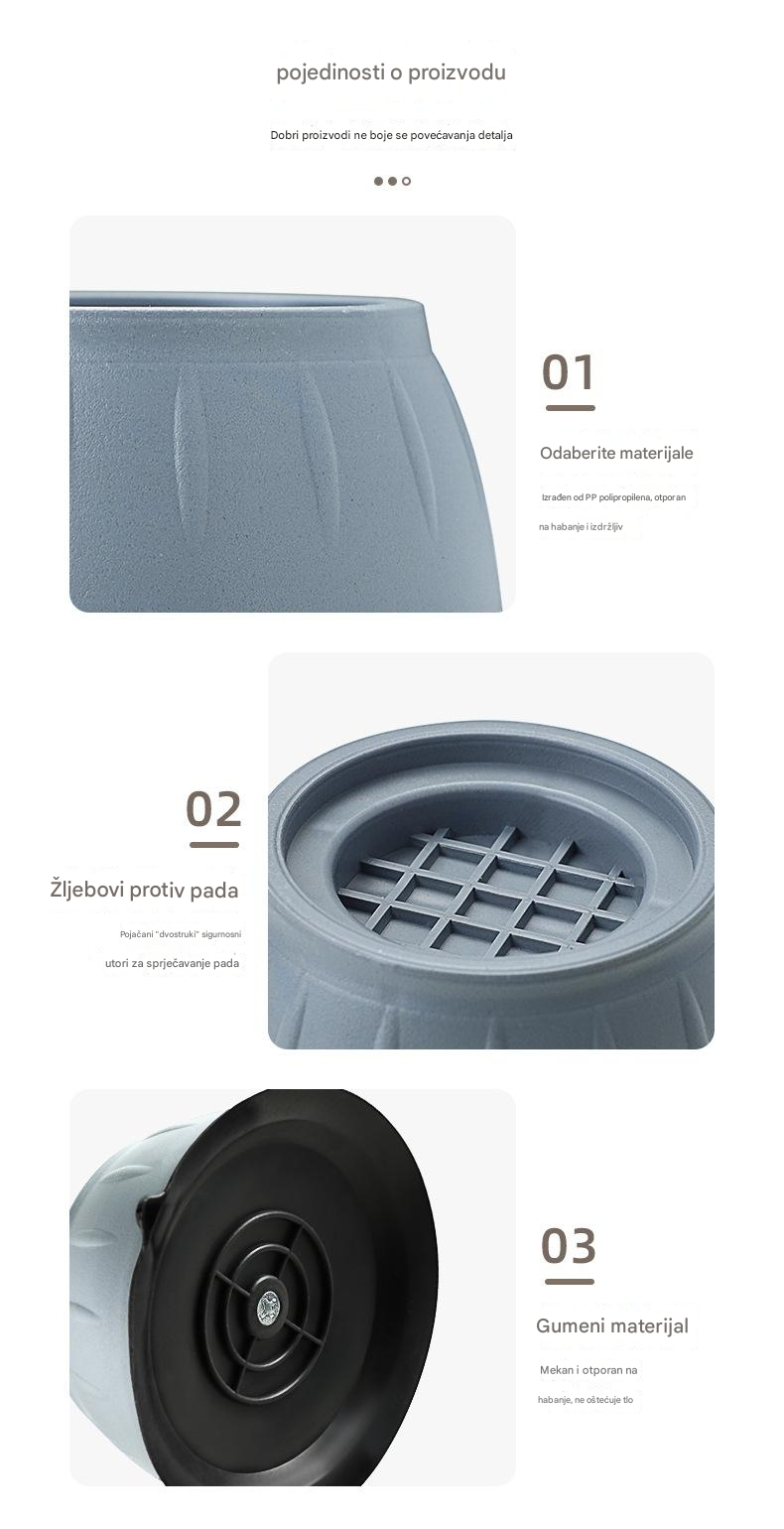 Teške neklizajuće podloge za veš mašine i nameštaj - Sivo/Crne antivibracione stabilizatore sa kompatibilnošću za bubanj/stolicu/sto/frizider, za vibracije uređaja (Izdržljive višenamenske podloge)