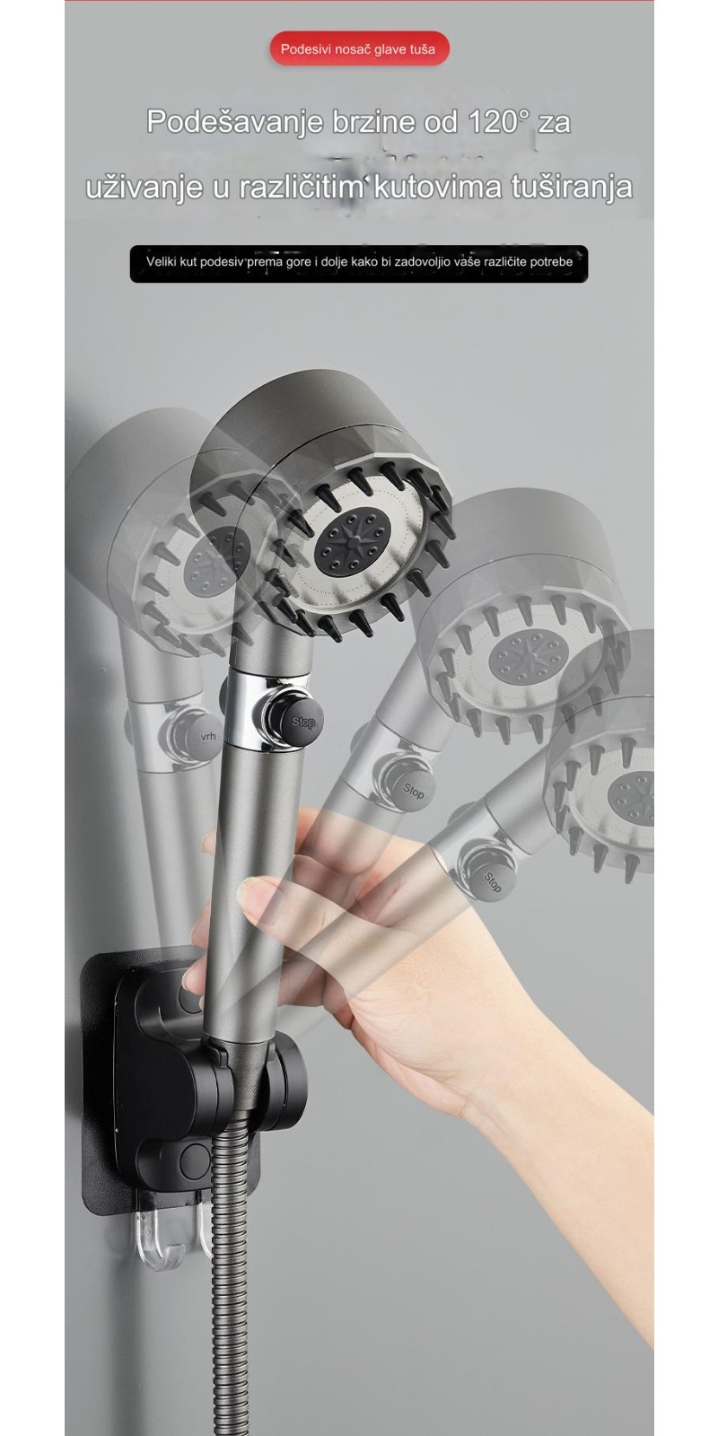 Podesiva baza za tuš bez bušenja | Držač glave tuša za kupatilo, plastični materijal