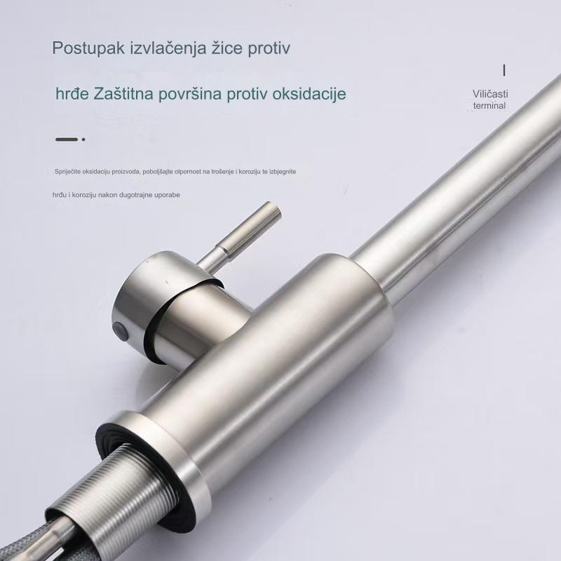 Kuhinjska slavina sa rotirajućim hladnjakom i toplotom, sa izvlačivom prskalicom - 304 nerđajući čelik, brušena završna obrada, zidna montaža, jednostavna instalacija (bez baterija/elektrike) - izdržljiva i otporna na koroziju za moderne sudopere