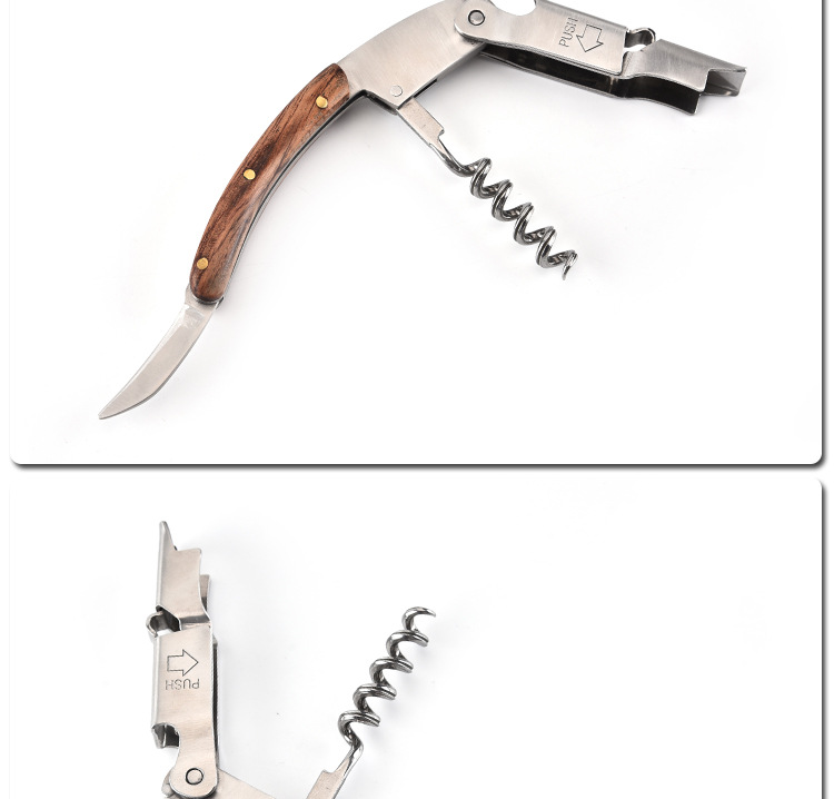 Višenamenski otvarač od nehrđajućeg čelika sa nožem za vino, otvaračem za flaše/konzerve, čepom za vino i još mnogo toga - Sve-u-jednom za kampovanje, piknik, bar, restoran - Kompaktan i higijenski dizajn