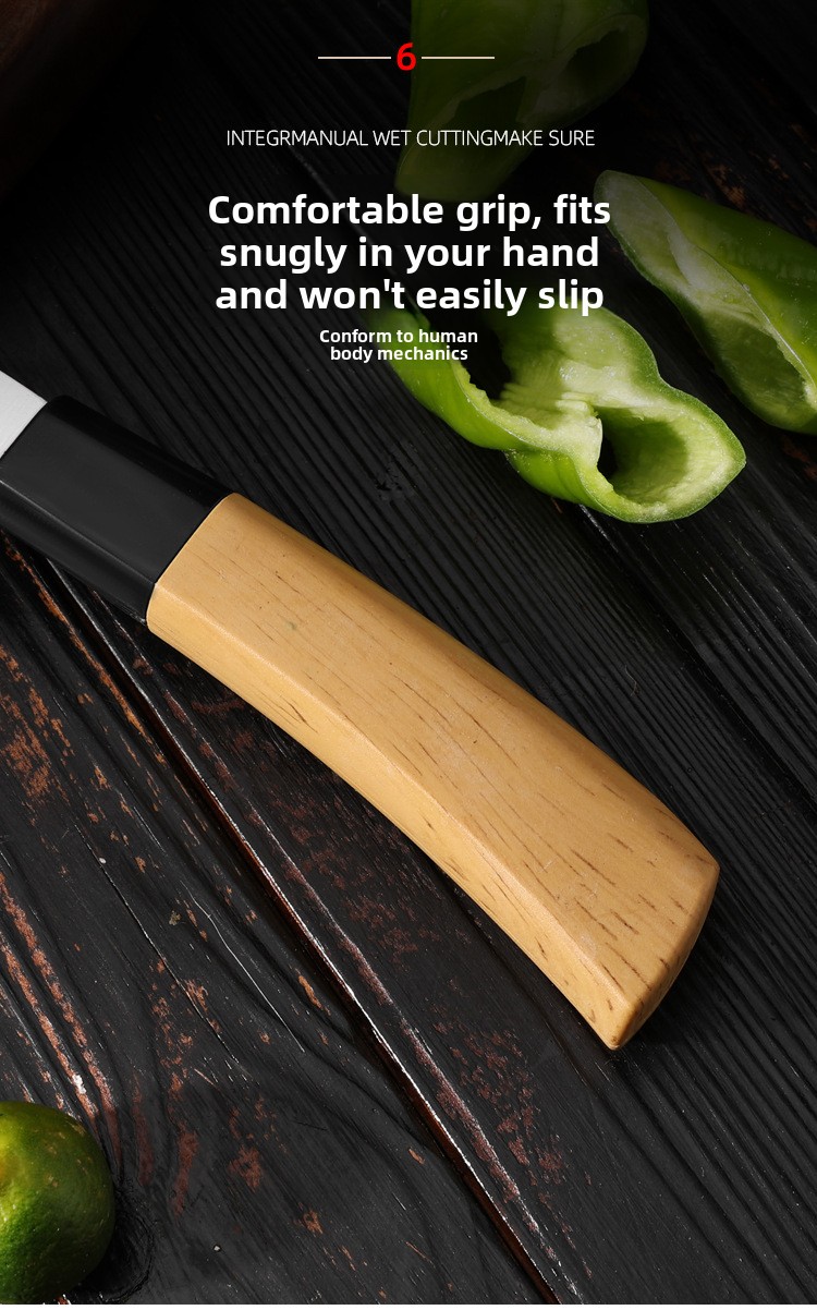 Premium set kuhinjskih noževa oštrih kao britva | Oštrice od visokougljeničnog nehrđajućeg čelika, drške u boji drveta, idealni za sečenje povrća i voća