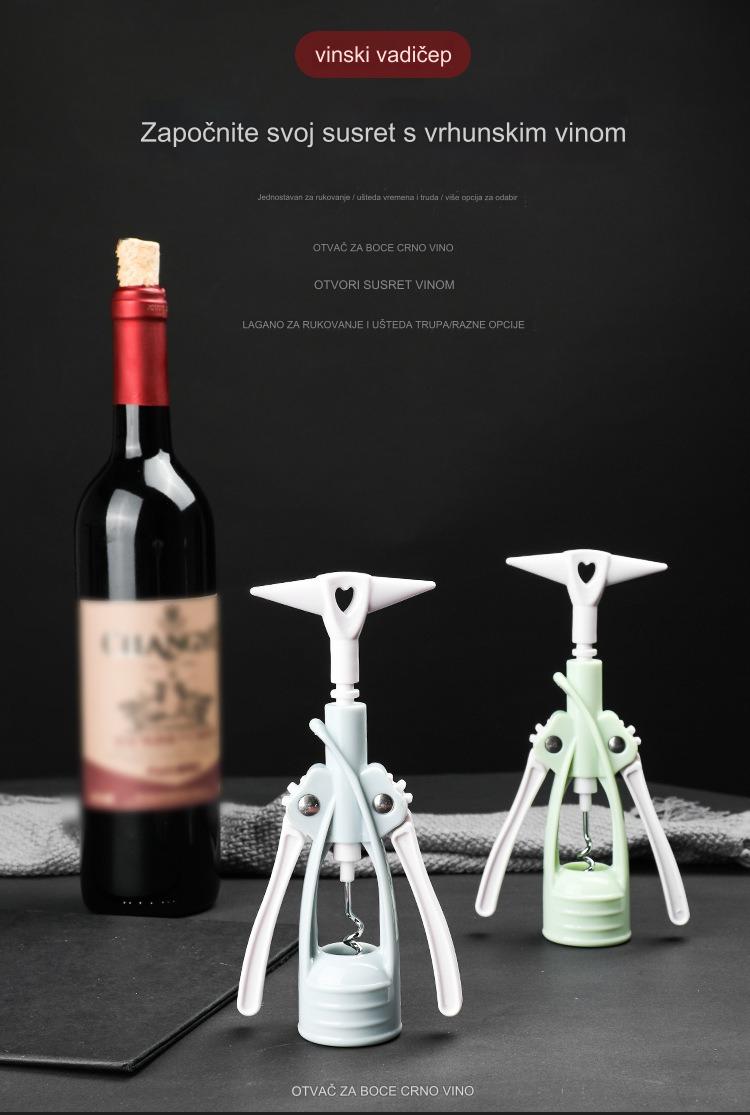 1 Komplet Robusnih Debelih Plastičnih Otvarača za Vino sa Čepom i Polugom - Robusni Beli i Zeleni Otvarači za Flaše Vina, za Putovanja, Žurke - Ručni Povlačač, Izdržljiv Prenosivi Komplet Dodataka za Vino