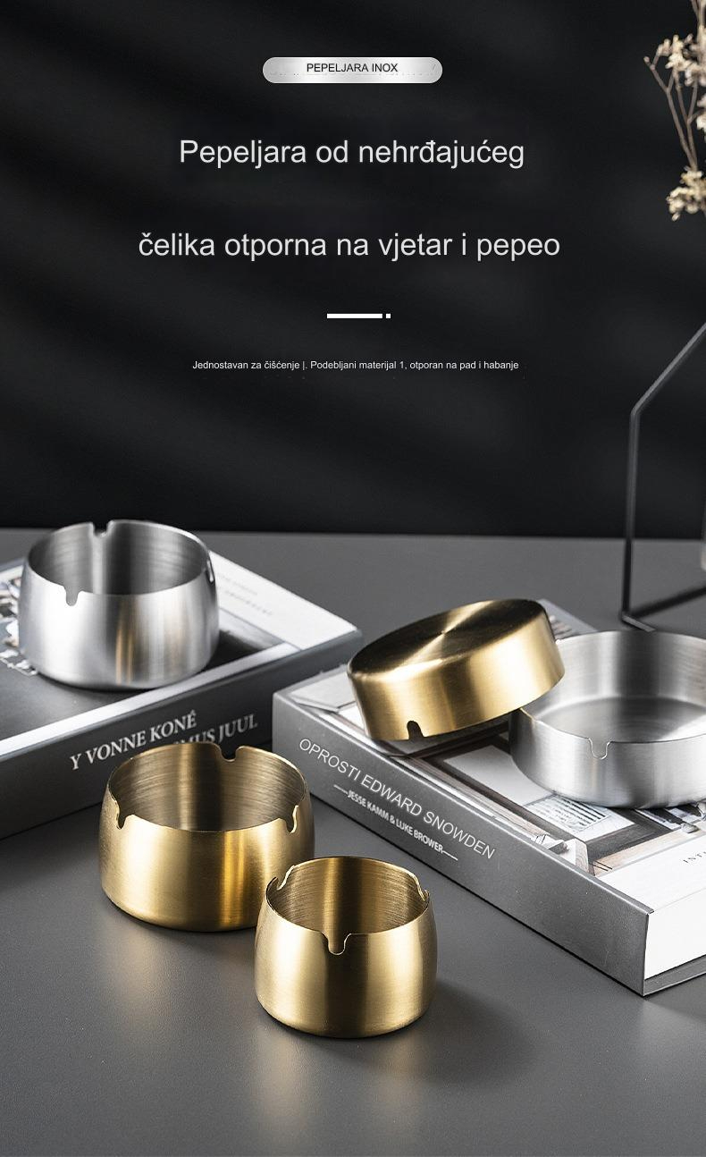 Teška vetrootporna pepeljara od nehrđajućeg čelika - sa držačem za cigarete i cigare, debela za otpornost na vetar, izdržljiva (model nije specificiran)