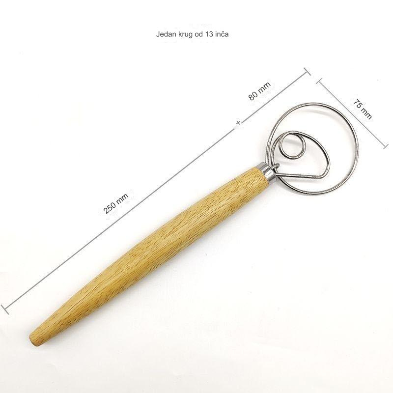 Mutilica za jaja od nerđajućeg čelika sa duplim petljama i drvenom drškom | 304 nerđajući čelik, idealna za mešanje testa i brašna