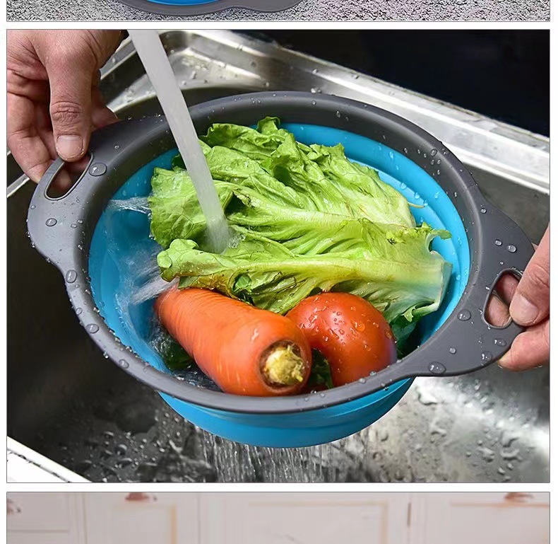 Sklopiva teleskopska korpa za pranje sa otvorima za odvod - izdržljiva sklopiva plastična korpa za sušenje posuđa, kampovanje, RV - prenosiva korpa za pranje povrća i voća koja štedi prostor (zelena/siva)