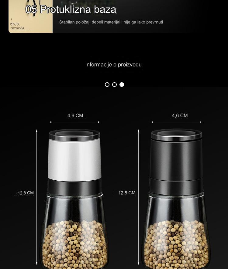 Ručni mlin za biber i so sa podesivom krupnoćom - Izdržljiv mlin za so, ručno upravljanje za sveže mlevene začine, so, biber - Kuhinjski alat za kućnu i komercijalnu upotrebu, bez /, lako za čišćenje