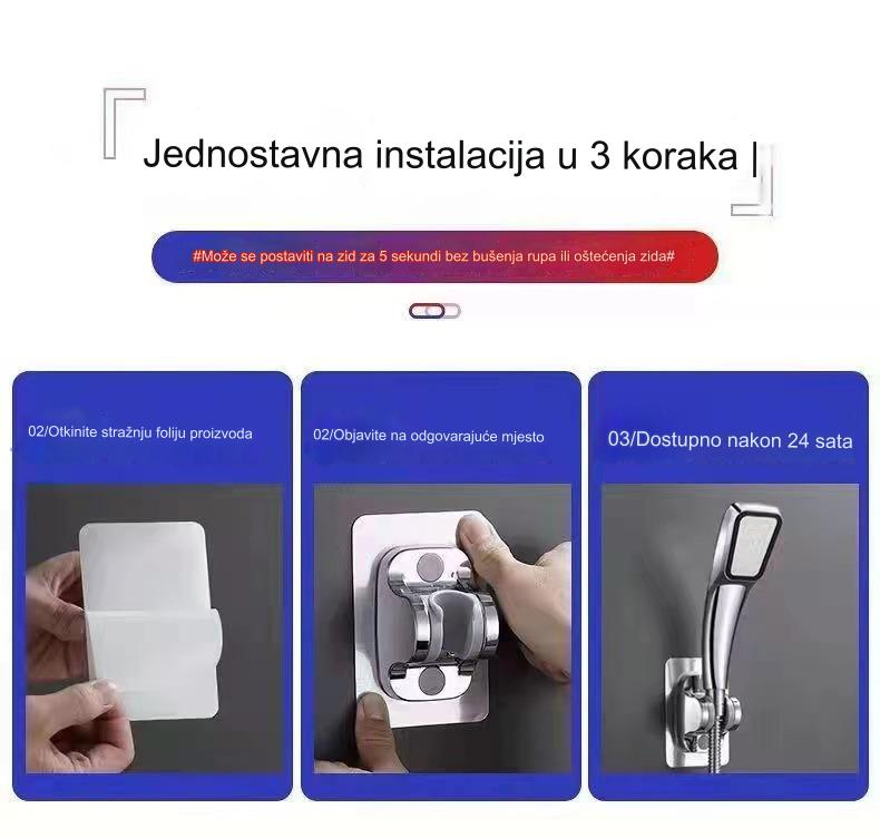 Držač za tuš glavu bez bušenja - Podesivi zidni nosač kompatibilan za ručne tuš sisteme, montaža bez bušenja, jednostavna i besplatna instalacija, organizator za kupatilo (zidni nosač za ručni tuš)