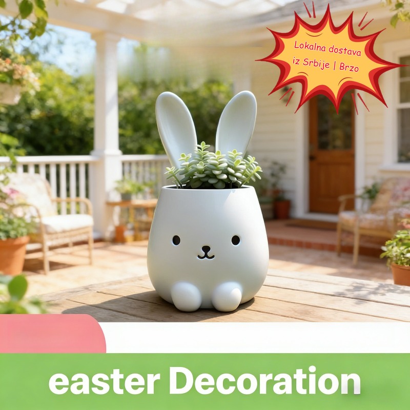 Sakupljač za cveće u obliku Uskršnjeg zeca, bela crtana posuda za sukulente, lokalna dostava iz Srbije, svečani ukrasni kontejner za cveće