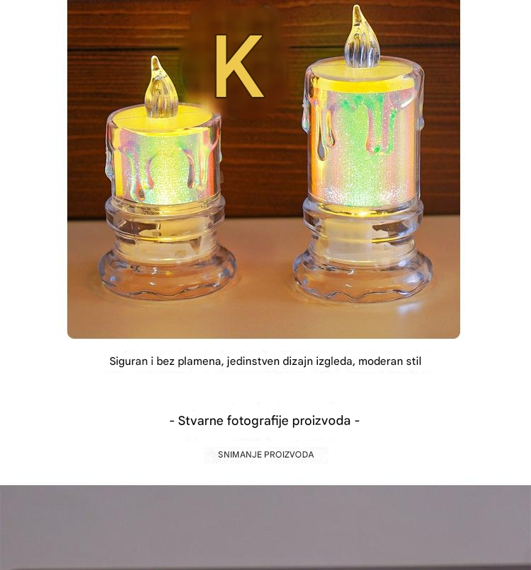 Transparentna elektronska sveća sa plačućom zvezdanim duginim efektom i kristalnom lampom za čaj - Realističan efekat plamena, PS brušena stona kristalna svetiljka za dekoraciju, žurke, venčanja (Bez opasnosti od pravog plamena)