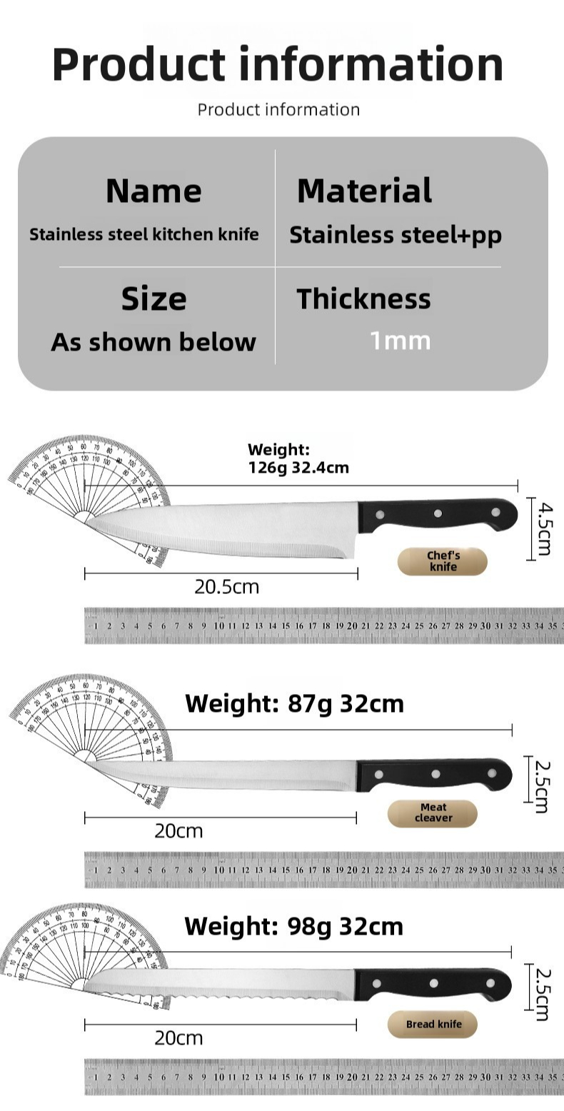 Set od 6 kuhinjskih noževa od visokougljeničnog nehrđajućeg čelika sa plastičnom drškom | Ultra oštri, uključuje nož za sečenje i nož za voće, oštrice od 304 nehrđajućeg čelika, drvene drške