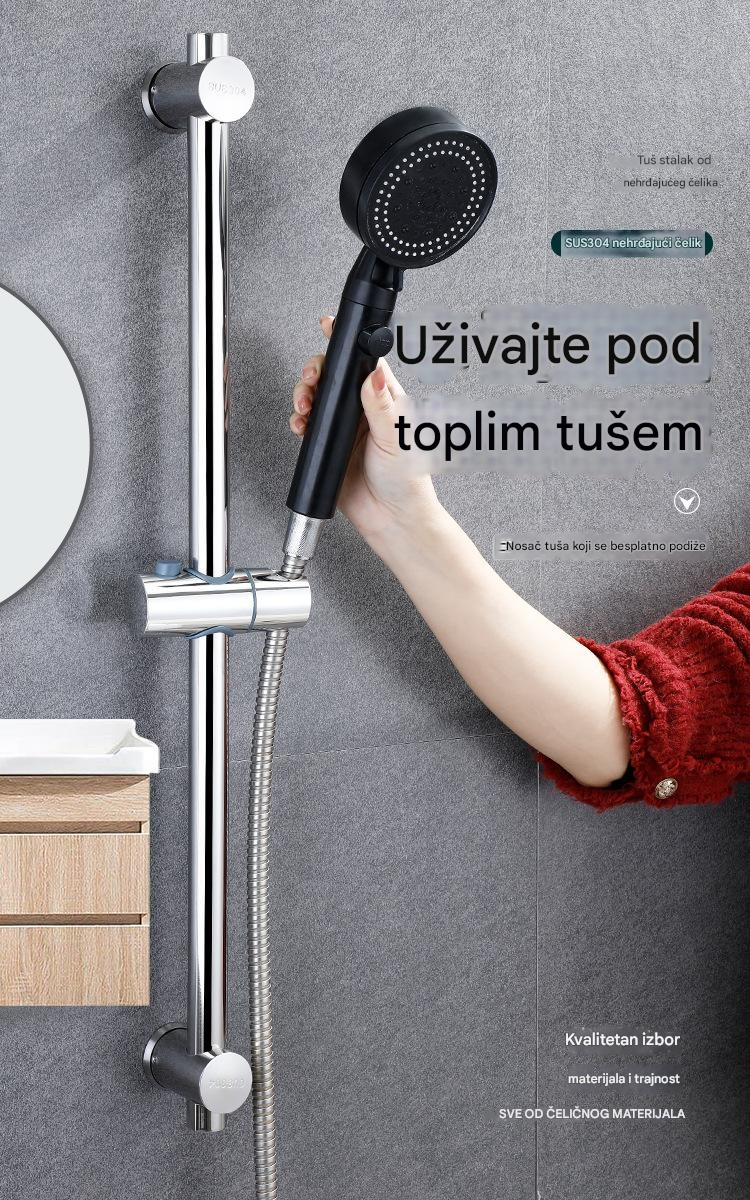 304 Šipka za tuš od nerđajućeg čelika, zidna klizna šipka za kupatilo sa podesivim držačem glave tuša i deljenim nosačem za tuš