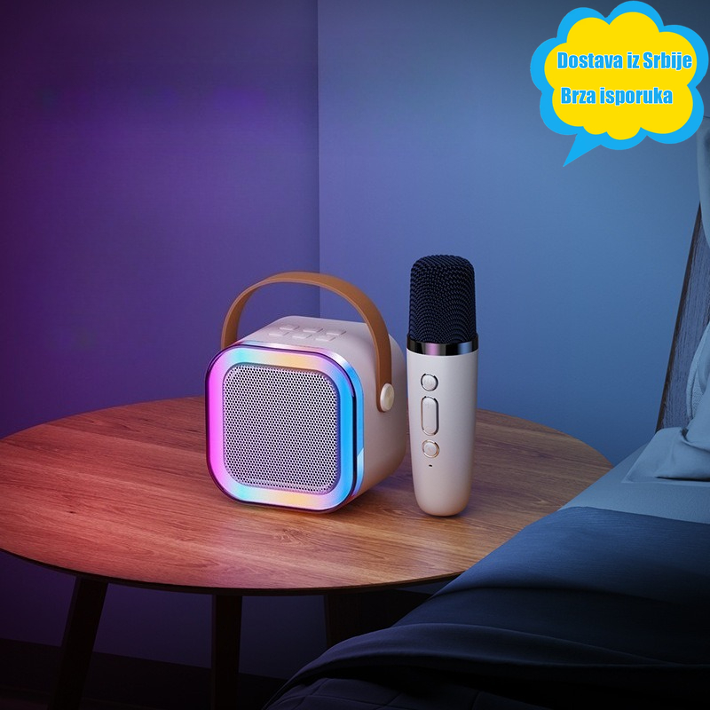 Bežični karaoke mikrofon sa glasnim zvučnikom – Prenosivi mikrofon za kućni KTV, pametne telefone/tablete/laptopove i porodično pevanje, Plug and Play pojačivač glasa (bez potrebe za spoljnim zvučnikom)