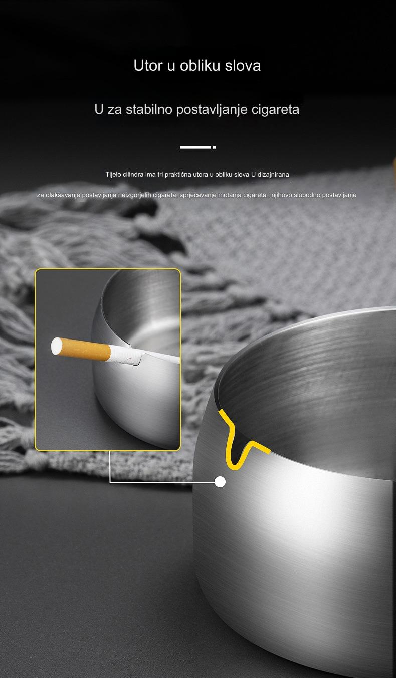 Teška vetrootporna pepeljara od nehrđajućeg čelika - sa držačem za cigarete i cigare, debela za otpornost na vetar, izdržljiva (model nije specificiran)