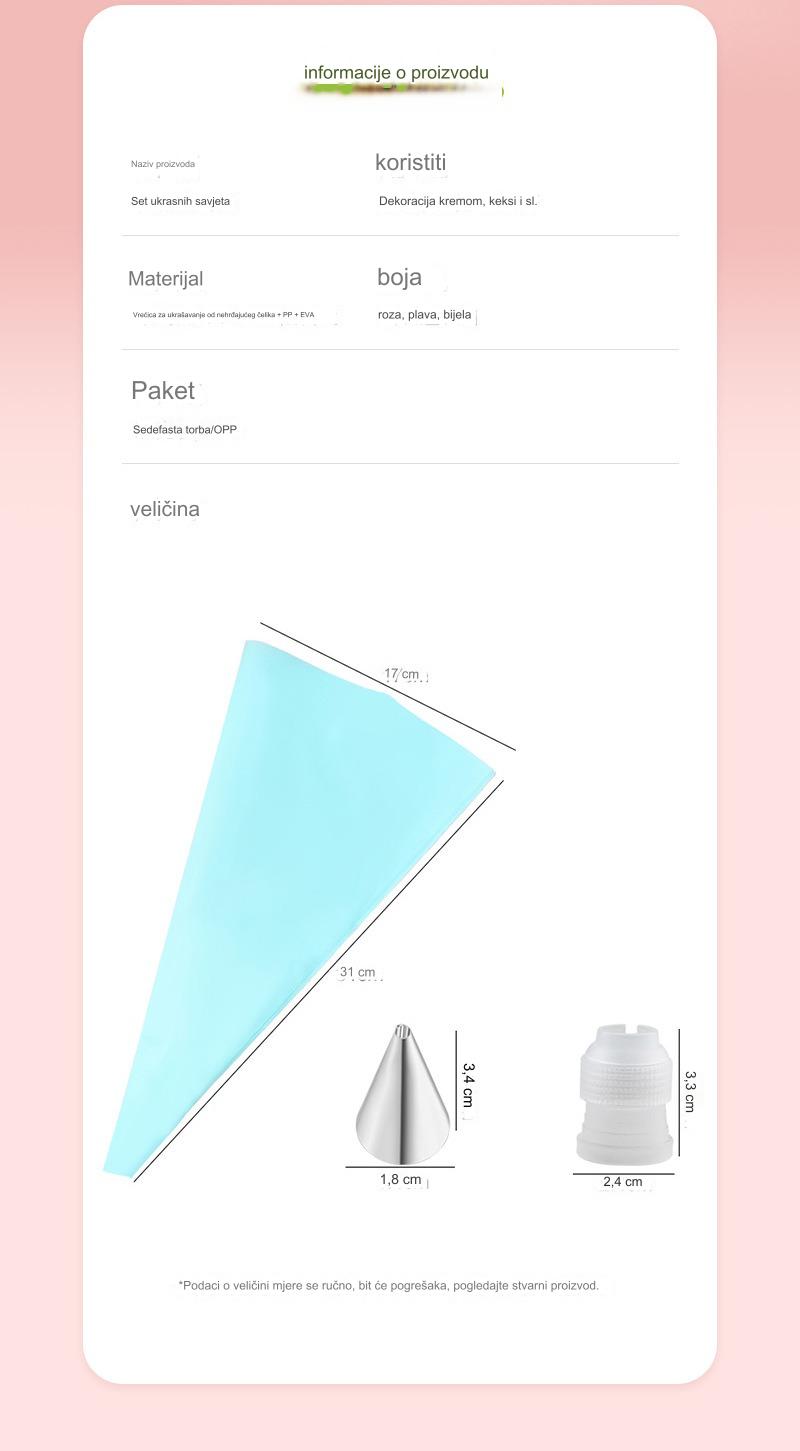 Set alata za ukrašavanje torti sa nerđajućim čeličnim nastavcima za torte, zadebljanim krpama za ukrašavanje i kremastim cvetnim nastavcima | Silikonski materijal, uključuje više nastavaka za ukrašavanje i