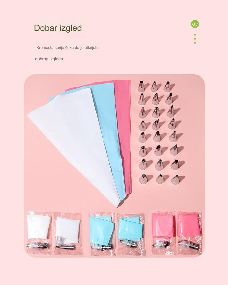 Set alata za ukrašavanje torti sa nerđajućim čeličnim nastavcima za torte, zadebljanim krpama za ukrašavanje i kremastim cvetnim nastavcima | Silikonski materijal, uključuje više nastavaka za ukrašavanje i