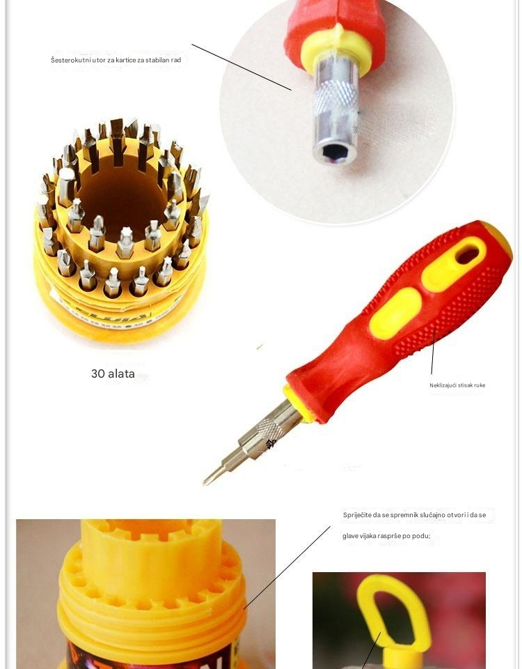Profesionalni set magnetnih odvijača sa više vrsta vrhova (PH/Ravni/Lopatica/Torx/Heks) za popravku elektronike - Kompatibilan sa pametnim telefonima, laptopovima, TV-ima, satovima, naočarima, računarima - Izdržljiva plastična/metalna kutija za DIY
