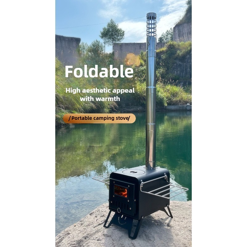 Sklopiva prenosiva šatorska peć na dva goriva, pogodna za drva i ugalj - Izdržljivi spoljašnji grejač za kampovanje, planinarenje, piknik, putovanja automobilom i upotrebu u zatvorenom prostoru sa kompatibilnim gorivom, bez potrebe za sistemom za paljenje (bez magnezijuma)