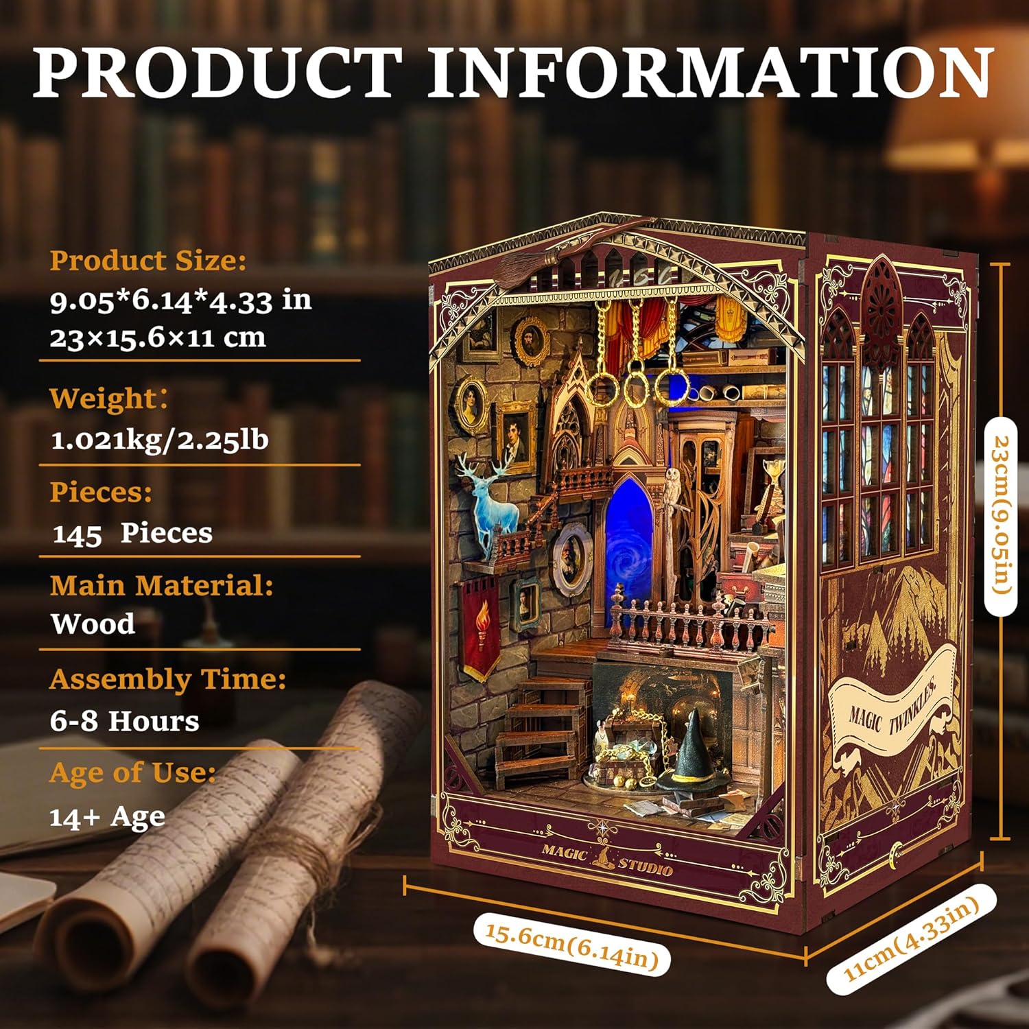 Kompleti za kutak za knjige za odrasle - Napravite svoj vlastiti minijaturni umetak za policu za knjige sa LED osvetljenjem, maštoviti kompleti za izradu knjižnog kutka, dekoracija sobe za fantazijsku tavern dioramu, savršen poklon za ljubitelje knjiga, kutak čuda i knjiga.