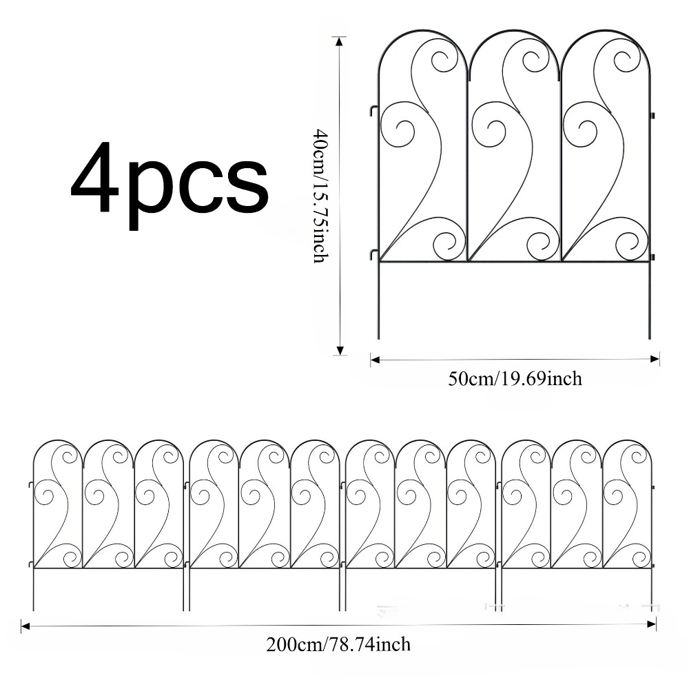 [2D Ravno] 4 komada 50*40cm Čelične Ograde od Livenog Gvožđa Otpornog na Rđu, Bez Kopanja, Pogodne za - Spoljnu Baštensku Ogradu, Modernu Vertikalnu Barijeru, Montaža