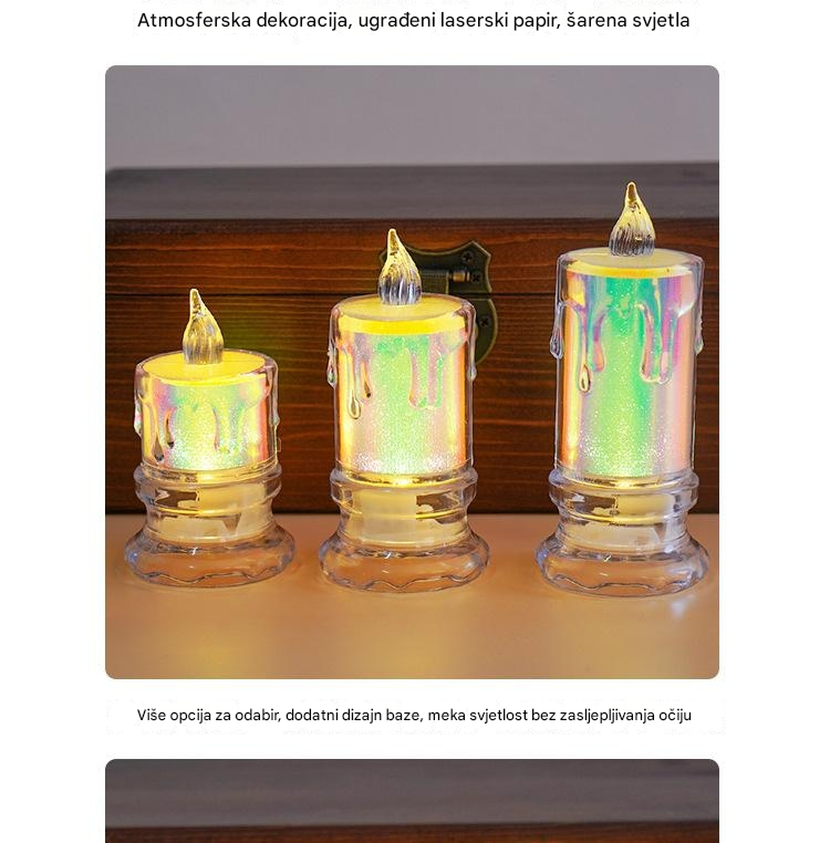 Transparentna elektronska sveća sa plačućom zvezdanim duginim efektom i kristalnom lampom za čaj - Realističan efekat plamena, PS brušena stona kristalna svetiljka za dekoraciju, žurke, venčanja (Bez opasnosti od pravog plamena)