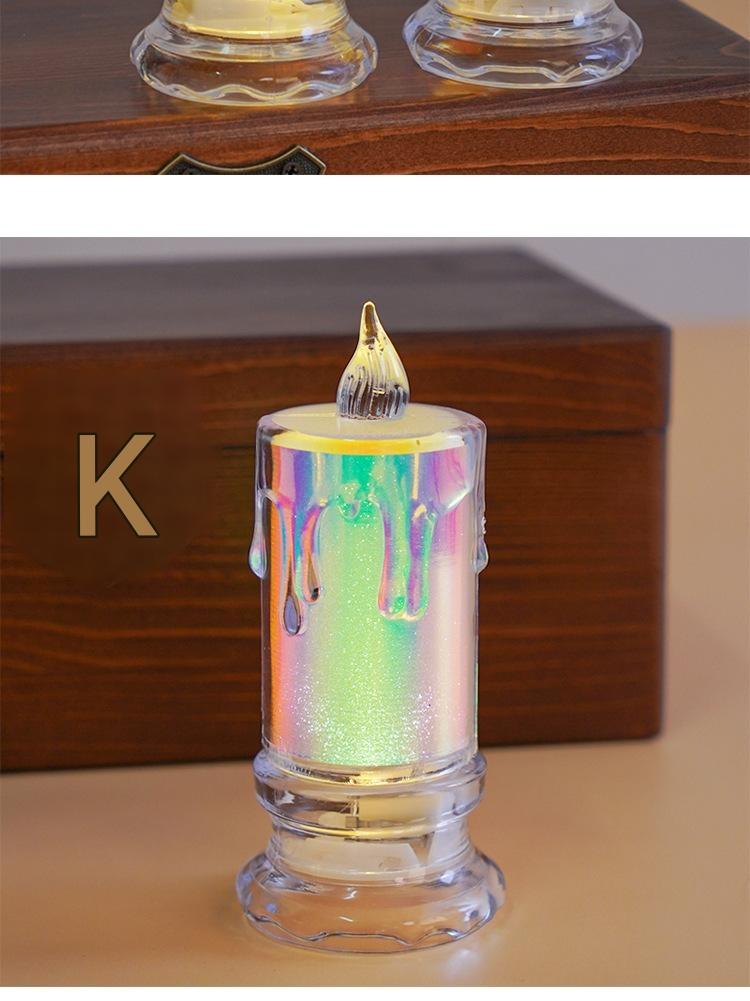 Transparentna elektronska sveća sa plačućom zvezdanim duginim efektom i kristalnom lampom za čaj - Realističan efekat plamena, PS brušena stona kristalna svetiljka za dekoraciju, žurke, venčanja (Bez opasnosti od pravog plamena)