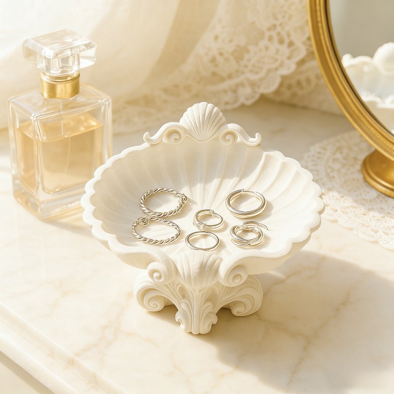 Kutija za skladištenje u obliku školjke sa poklopcem, štampana u 3D - Plastična posuda za radni sto, pogodna za predsoblje, držač za prstenje, višenamenska dekorativna polica za kancelariju, komodu - Kontejner u obliku školjke, kula za nakit