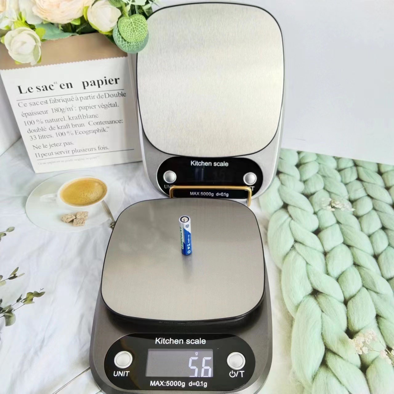 Elektronska kuhinjska vaga od nerđajućeg čelika sa digitalnim displejem i funkcijom tare - Visoko precizna vaga za pečenje, napaja se baterijama (baterije nisu uključene) za precizno merenje hrane, merenje u više jedinica, kompaktan dizajn za kućne i profesionalne kuhinje