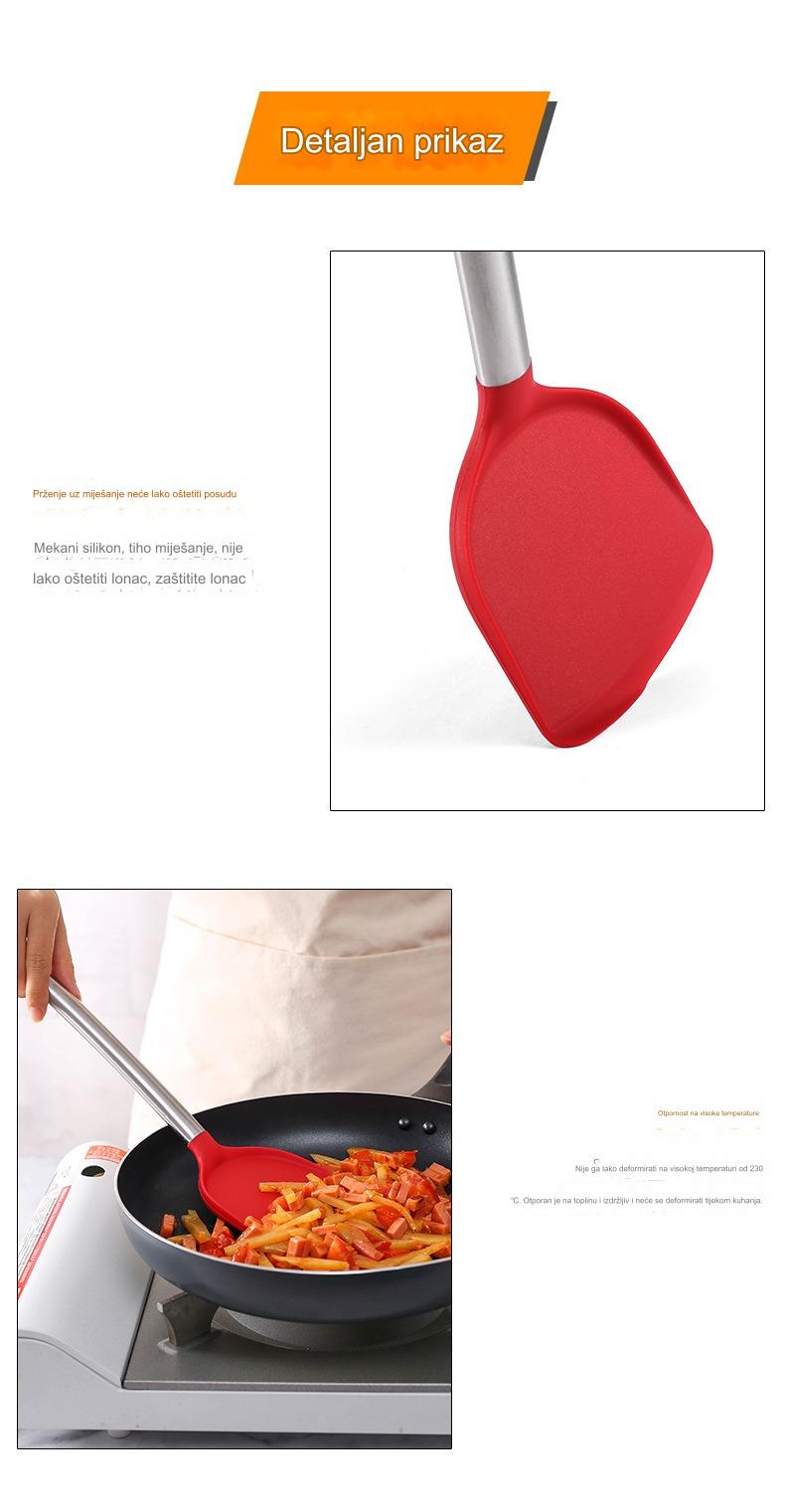 Set kuhinjskog pribora od nerđajućeg čelika sa silikonskim glavama - Izdržljiva lopatica 408 kvaliteta i kašika sa rupama, otporna na toplotu, neklizajuća drška, pogodna za pranje u mašini za sudove - Crvena boja i dizajn za prženje, serviranje, okretanje palačinki, jaja, ribe - Idealno za kućne kuvare