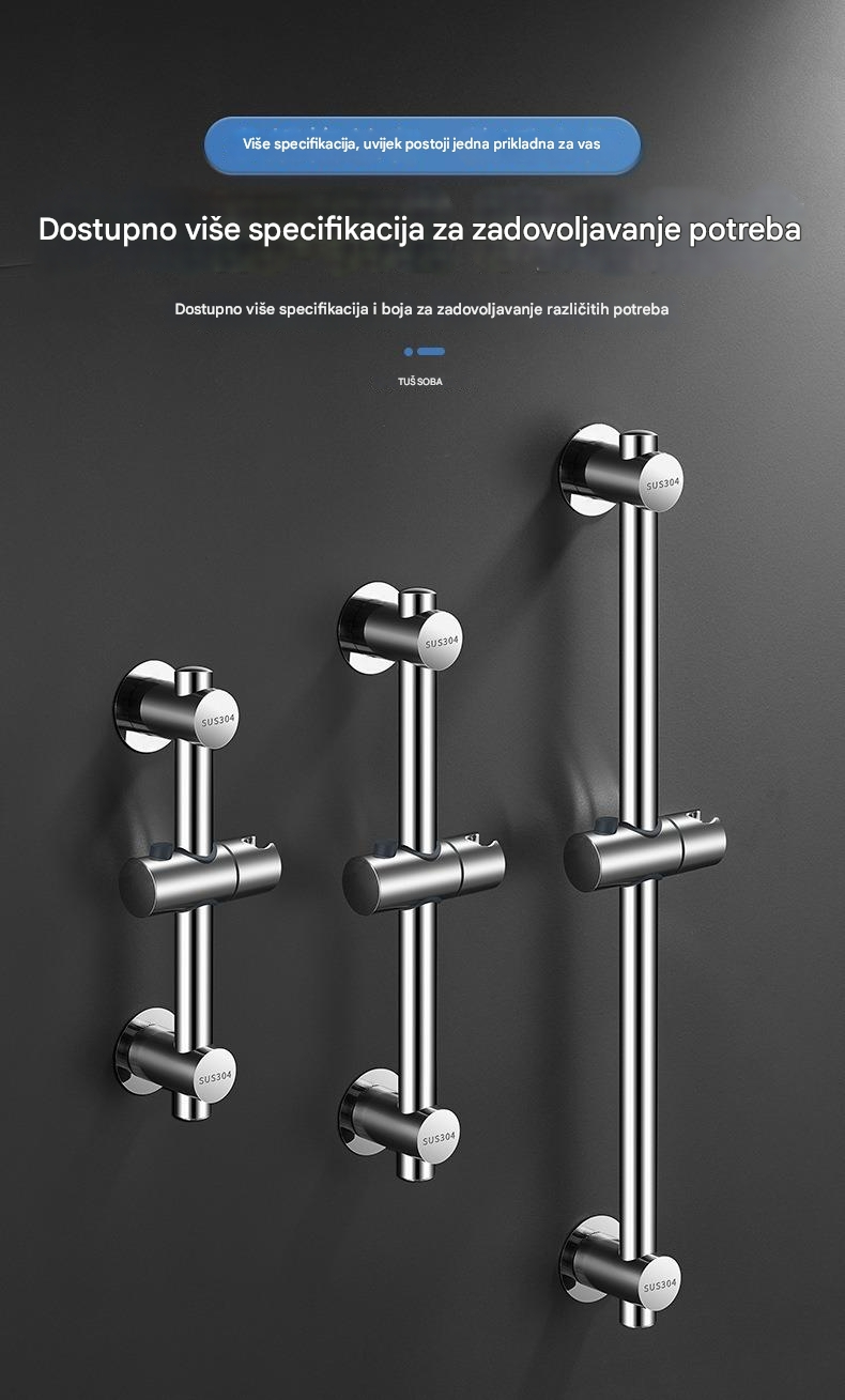 Podesivi nosač za montažu tuša od nerđajućeg čelika - Instalacija bez bušenja, rotirajući 360°, izdržljivi držač glave tuša za kupatilo sa postavljanjem bez alata, kompatibilan sa tuš glavama za kišu, moderan dizajn za jednostavnu instalaciju i održavanje (bez šrafova)