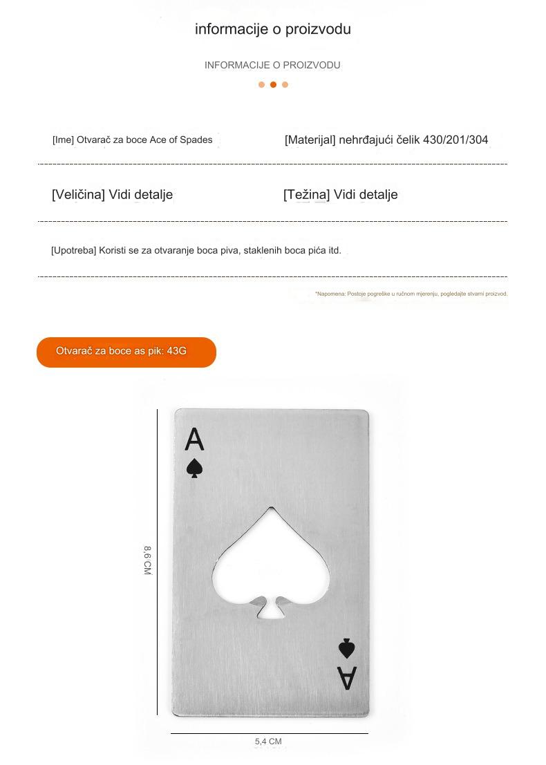 Aker za flaše/limenke od nerđajućeg čelika u obliku Dama Pik - Izdržljivi višenamenski otvarač sa elegantnim dizajnom karte, kompaktan i prenosiv za kuću, žurke, barove - Trajan i otporan na rđu za flaše spade, sode, piva, vina - Idealan za poker večeri i E