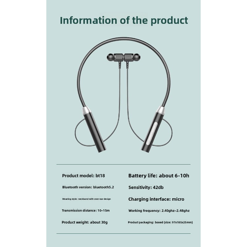 Bežične slušalice sa trakom oko vrata, stereo muzika, sportske slušalice za trčanje, dugotrajna baterija, bežične slušalice, slušalice za vežbanje, in-ear dizajn, ergonomski dizajn, slušalice otporne na znoj, visokokvalitetan zvuk, bežične in-ear slušalice
