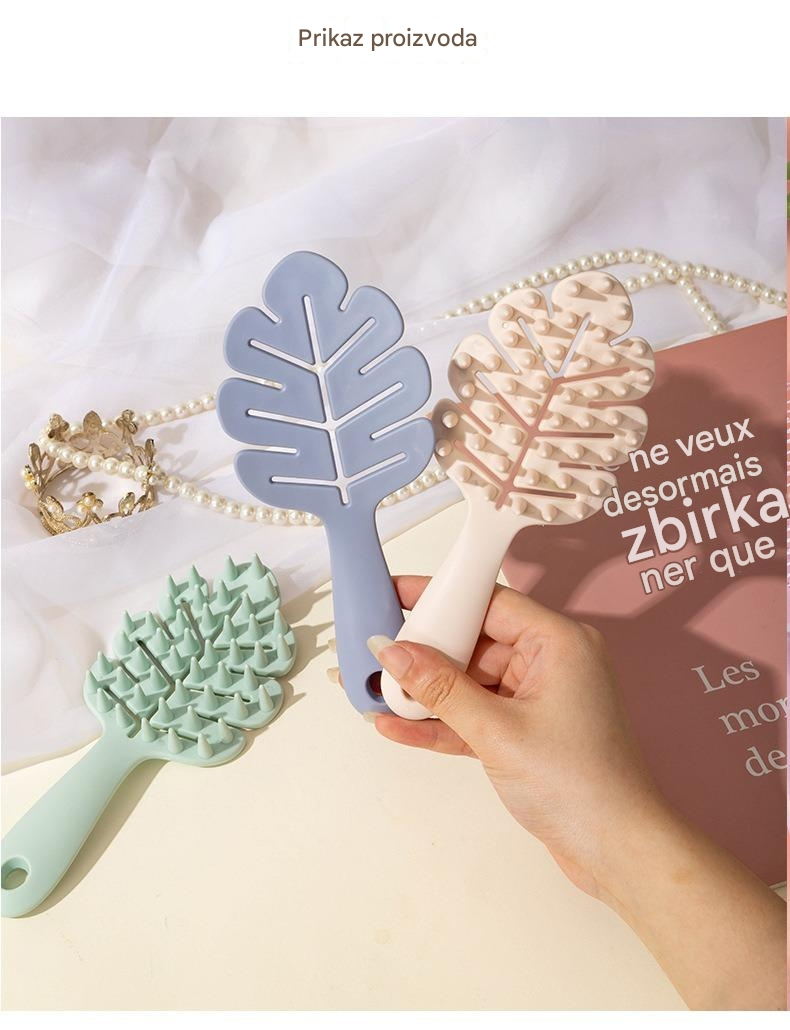 Češalj sa dugom drškom u obliku lista, šuplje čekinje, čvrste čekinje, za masažu i čišćenje, za suvo ili mokro korišćenje