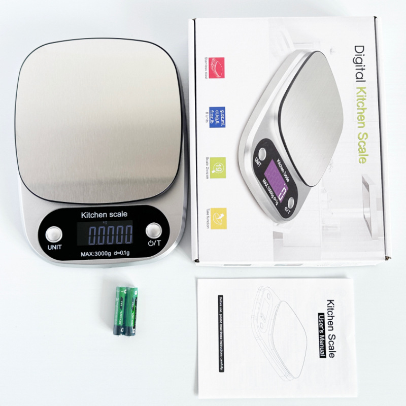 Elektronska kuhinjska vaga od nerđajućeg čelika sa digitalnim displejem i funkcijom tare - Visoko precizna vaga za pečenje, napaja se baterijama (baterije nisu uključene) za precizno merenje hrane, merenje u više jedinica, kompaktan dizajn za kućne i profesionalne kuhinje