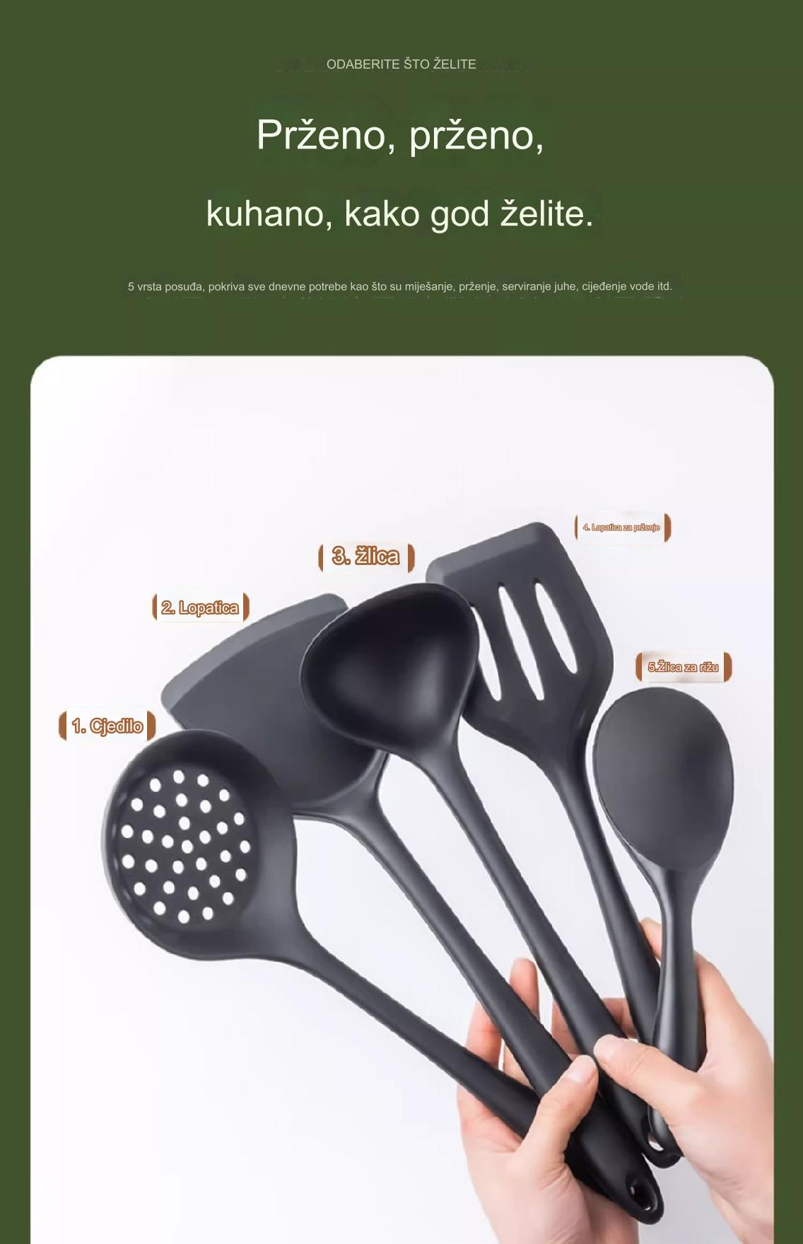 Set silikonskih lopatica otpornih na toplotu, nelepljivih, sa ergonomskom drškom i rupom za kačenje - Izdržljivi set kuhinjskog pribora, crveni i dizajn, neklizajuća drška, pogodno za pranje u mašini za sudove - Uključuje lopaticu za prženje, lopaticu sa rupama, okretanje, kašiku, strugač - Idealno za prženje