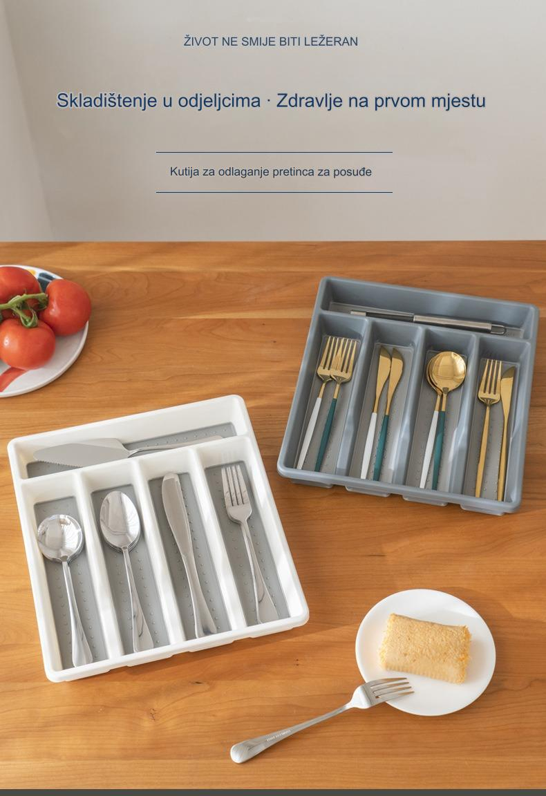 Zidni organizator za kuhinjski pribor sa pregradama za blokove i pribor - Izdržljiv ABS beli i drveni izgled (Montaža bez alata) - Štedi prostor, fioka/traka za noževe, viljuške, kašike, špatule, mutilice