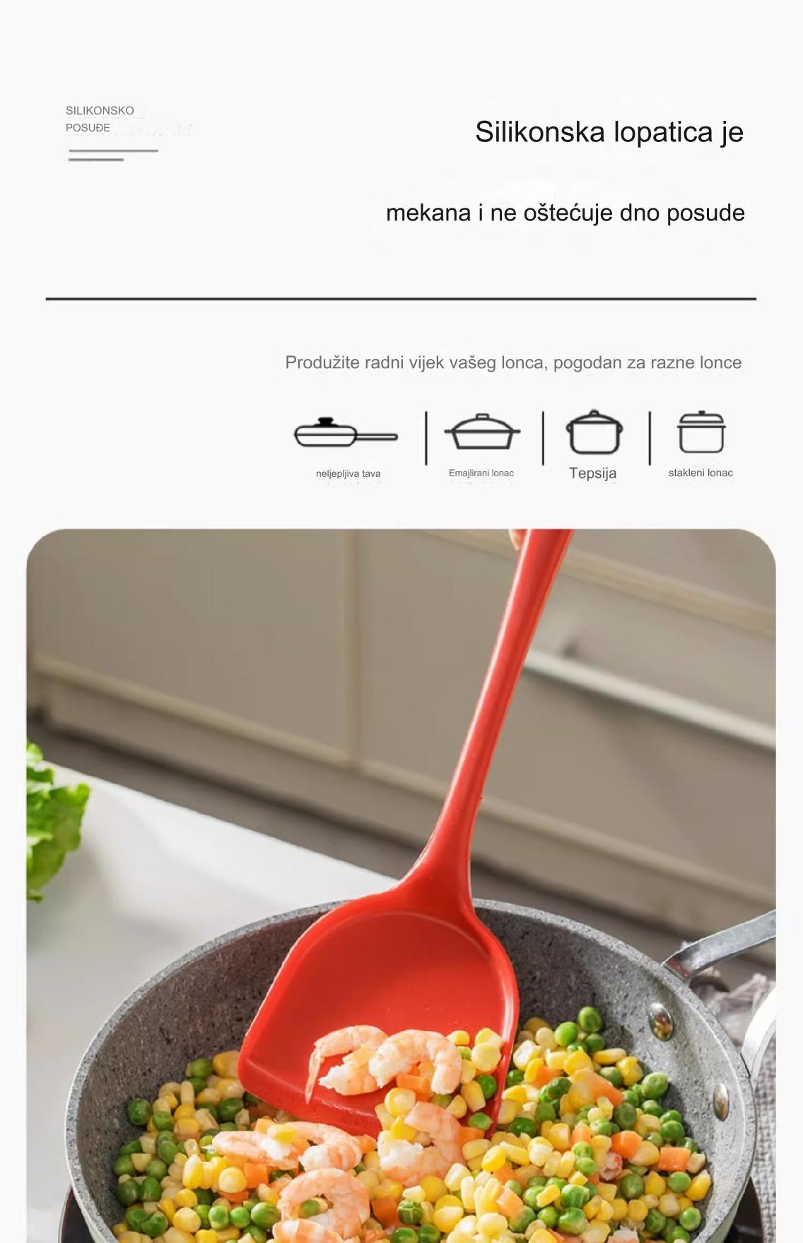 Set silikonskih lopatica otpornih na toplotu, nelepljivih, sa ergonomskom drškom i rupom za kačenje - Izdržljivi set kuhinjskog pribora, crveni i dizajn, neklizajuća drška, pogodno za pranje u mašini za sudove - Uključuje lopaticu za prženje, lopaticu sa rupama, okretanje, kašiku, strugač - Idealno za prženje