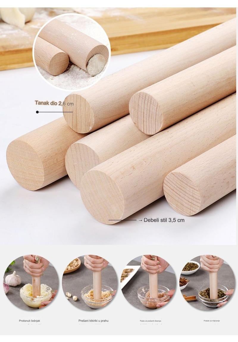 Drveni valjak za pecivo sa nelepljivom površinom i udobnom drškom | Idealan za pravljenje kolačića, testa i fondana - Napravljen od tvrdog drveta