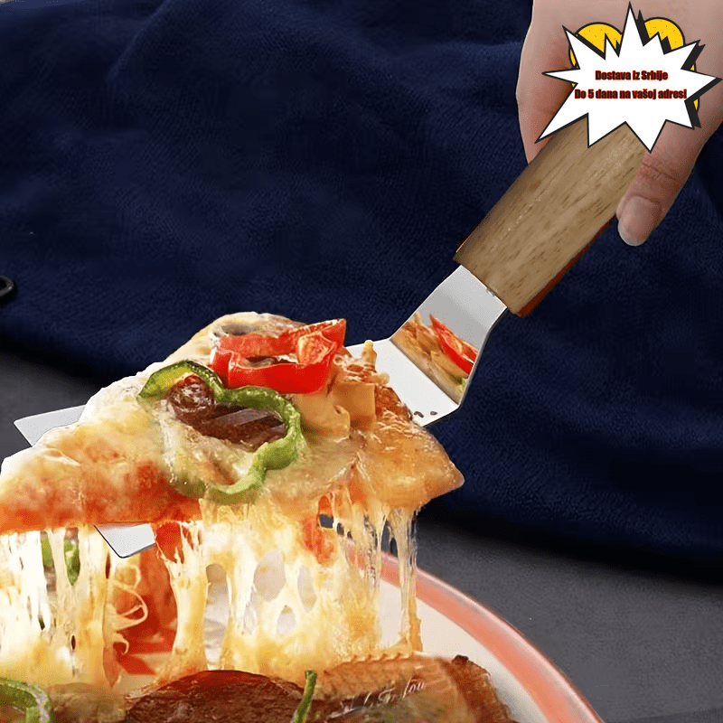 1 komad drvena drška, nehrđajući čelični špatula, otporna na toplotu, višenamenska kuhinjska špatula za odrezak, tortu, kuhinjski pribor