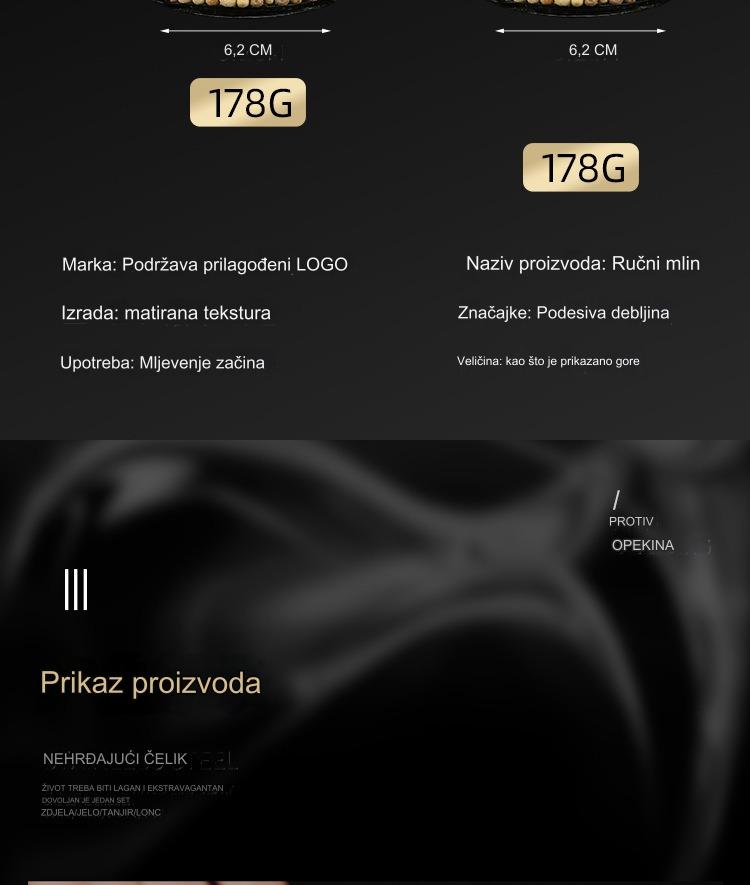 Ručni mlin za biber i so sa podesivom krupnoćom - Izdržljiv mlin za so, ručno upravljanje za sveže mlevene začine, so, biber - Kuhinjski alat za kućnu i komercijalnu upotrebu, bez /, lako za čišćenje