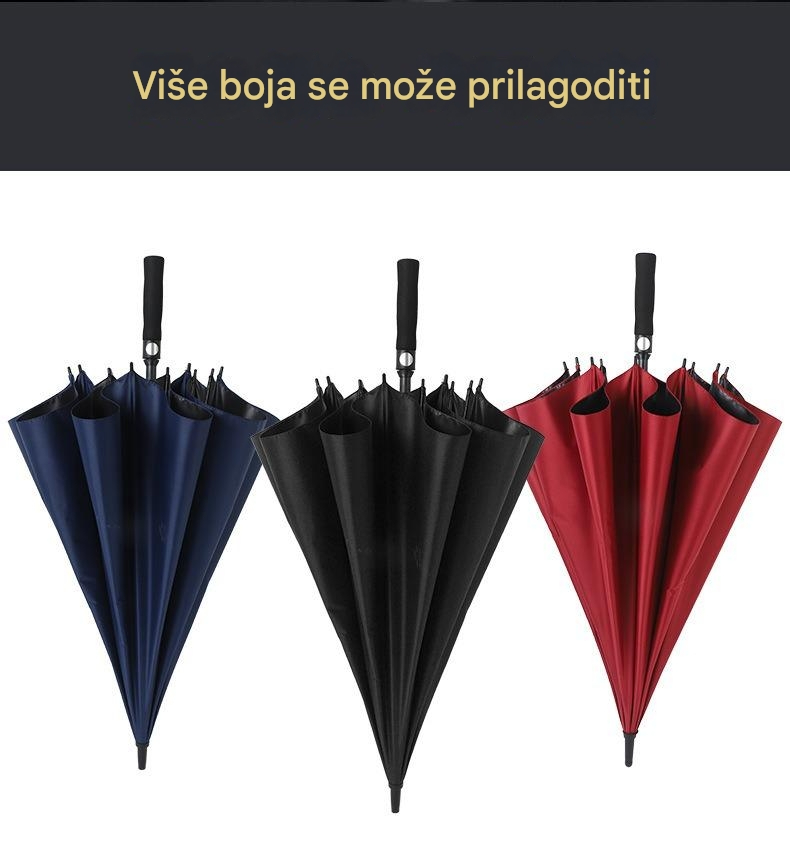 Poslovni Automatski Kišobran sa Dugom Drškom i Ravnom Krilom za Muškarce | Otporan na Vetar i Vodootporan, 8 Rebara, Gvozdeni i Plastični Ram, Netkani Materijal, Zreli Stil