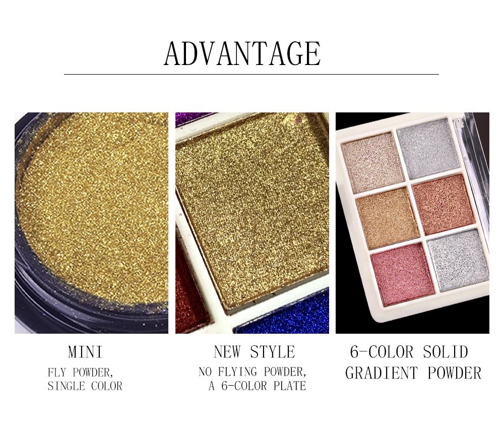 Set lakova za nokte sa šljokicama u 6 boja | Metalik čvrsti pigment u prahu za manikir, trendi Ins stil