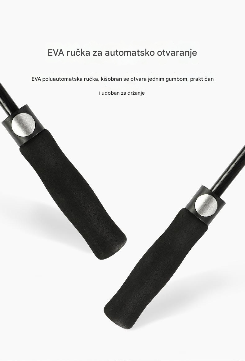 Poslovni Automatski Kišobran sa Dugom Drškom i Ravnom Krilom za Muškarce | Otporan na Vetar i Vodootporan, 8 Rebara, Gvozdeni i Plastični Ram, Netkani Materijal, Zreli Stil