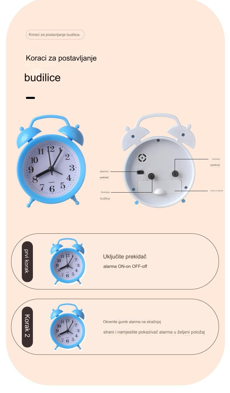 Simpatičan mali budilnik za učenike, stoni i noćni sat sa glasnim zvukom za savršeno jutro