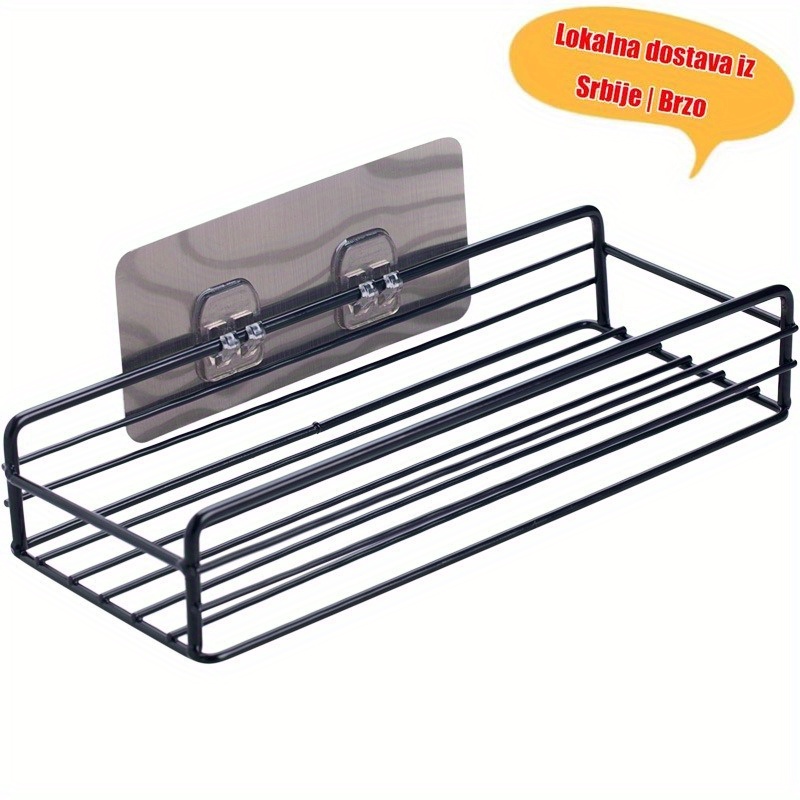 Zidni nosač za kupatilo sa kukicama - Izdržljiva plastika i nerđajući čelik, organizator za toaletne potrepštine, peškire i osnovne stvari, laka montaža bez bušenja, moderni dizajn, čvrsta konstrukcija, minimalistički izgled, visokokvalitetni materijali, idealan za stanovanje