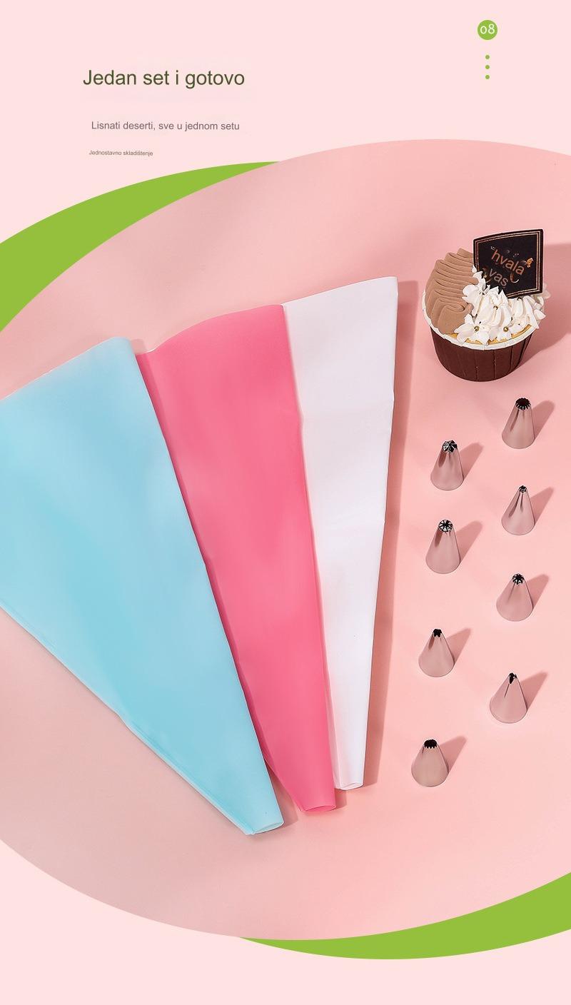 Set alata za ukrašavanje torti sa nerđajućim čeličnim nastavcima za torte, zadebljanim krpama za ukrašavanje i kremastim cvetnim nastavcima | Silikonski materijal, uključuje više nastavaka za ukrašavanje i