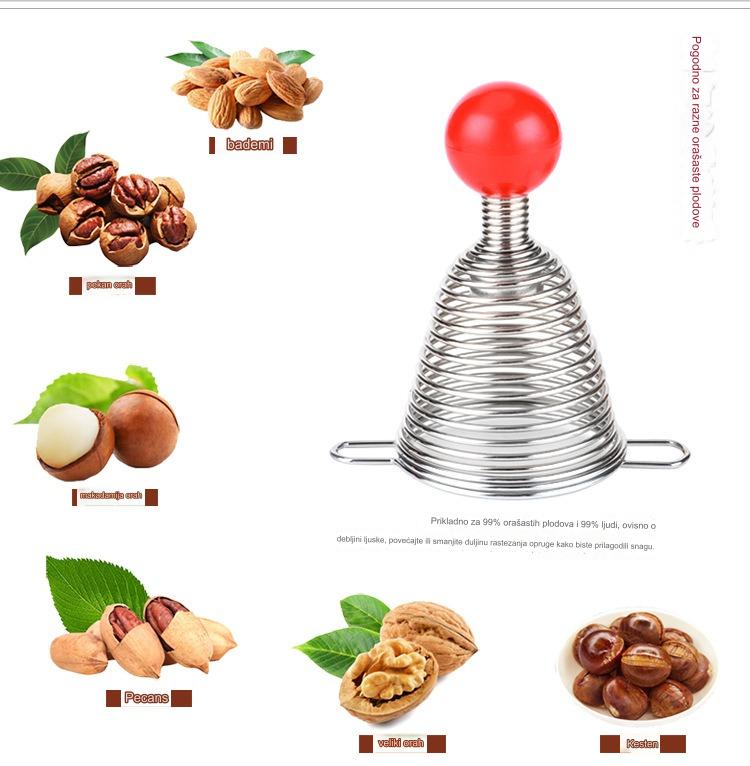 Alat za lomljenje oraščića od nerđajućeg čelika, teški, sa oprugom, ergonomskom ručkom i opružnim mehanizmom - Lako lomljenje oraščića za orah, kesten, pecan, badem, keshu - Izdržljivi kuhinjski alat za kućnu i komercijalnu upotrebu, lako uklanjanje