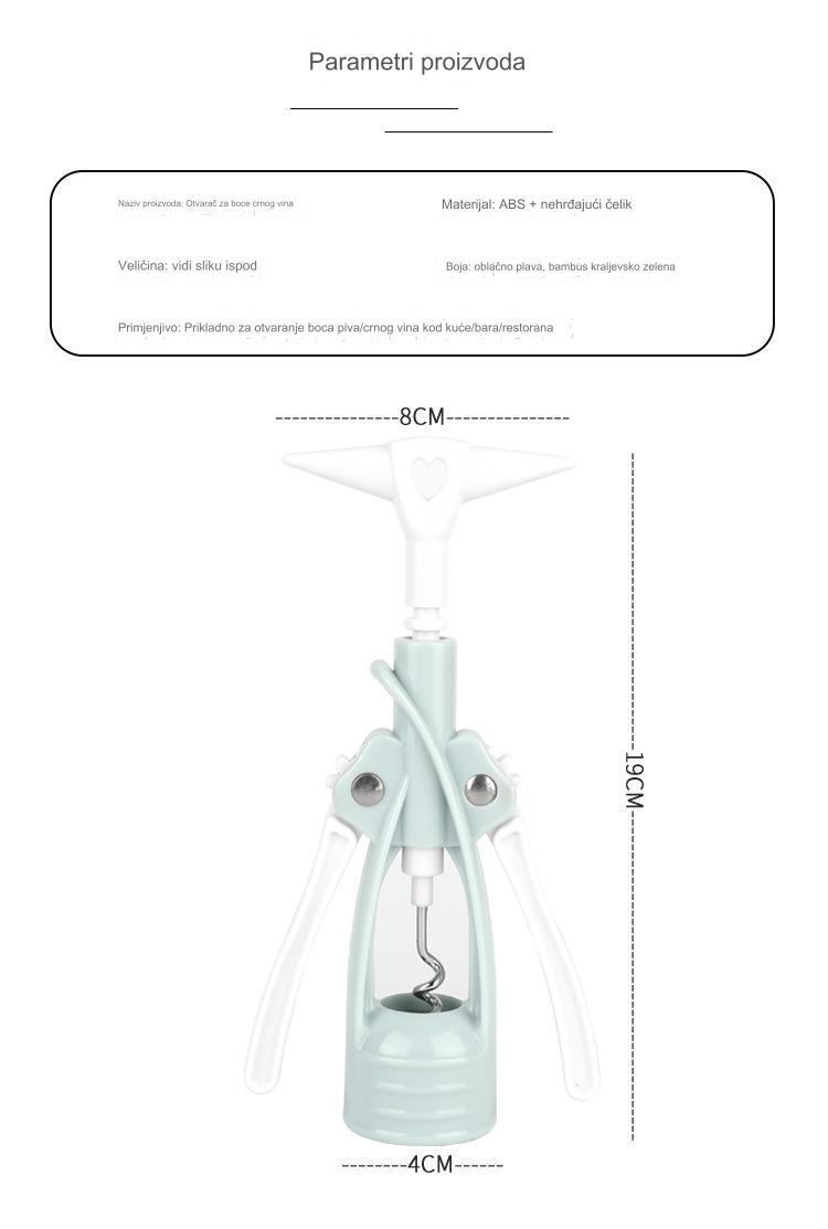 1 Komplet Robusnih Debelih Plastičnih Otvarača za Vino sa Čepom i Polugom - Robusni Beli i Zeleni Otvarači za Flaše Vina, za Putovanja, Žurke - Ručni Povlačač, Izdržljiv Prenosivi Komplet Dodataka za Vino