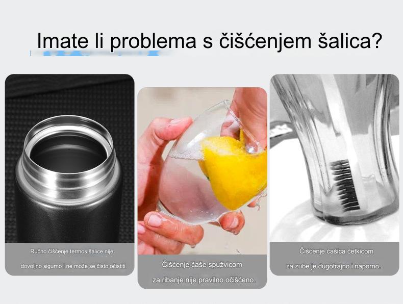Četka za Termos i Flaše sa Dugom Drškom i Skidajućom Spužvom - Četka za Dubinsko Čišćenje Pogodna za Termose, Flaše za Vodu, Tegle, Vaze - Za Komercijalnu i Kućnu Upotrebu