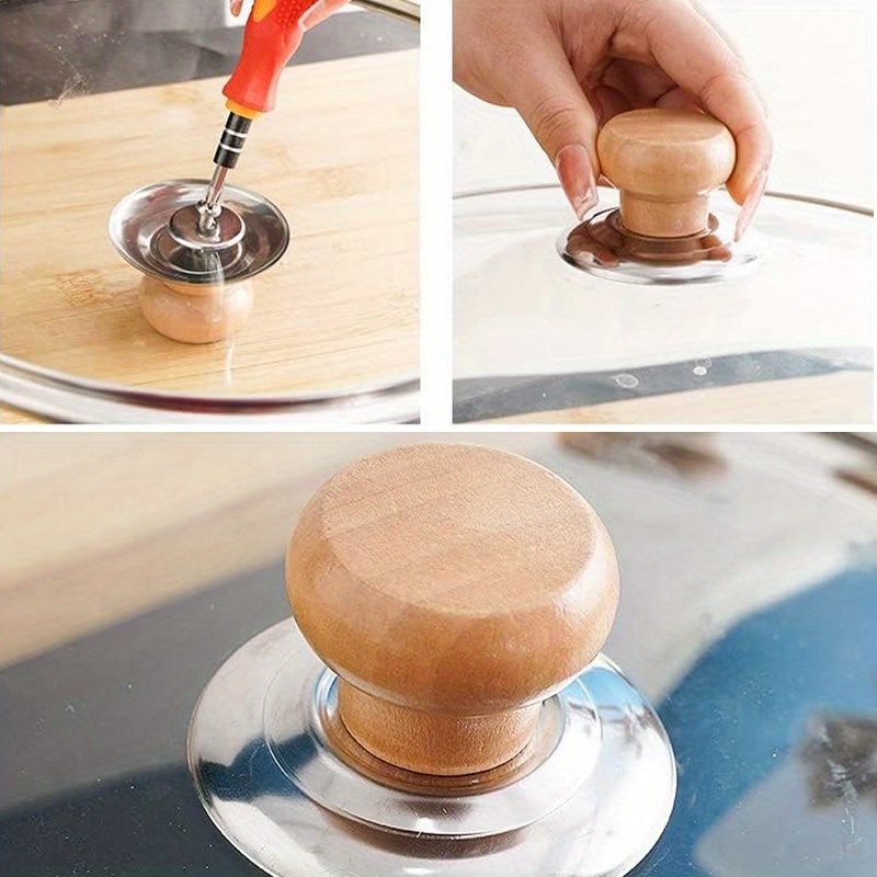 1/2 kom Drvena Ručica za Poklopac Šerpe - Drvena Ručka Otporna na Toplotu sa Bazom od Nerđajućeg Čelika, Zamena Protiv Opekotina za Šerpe & Tiganje, Prečnik 5.71Cm, Kuhinjski Pribor za Kuvanje, Zamena Poklopca za Šerpu, Ergonomski Kuhinjski Pribor, Izdržljiv Kuhinjski Predmet