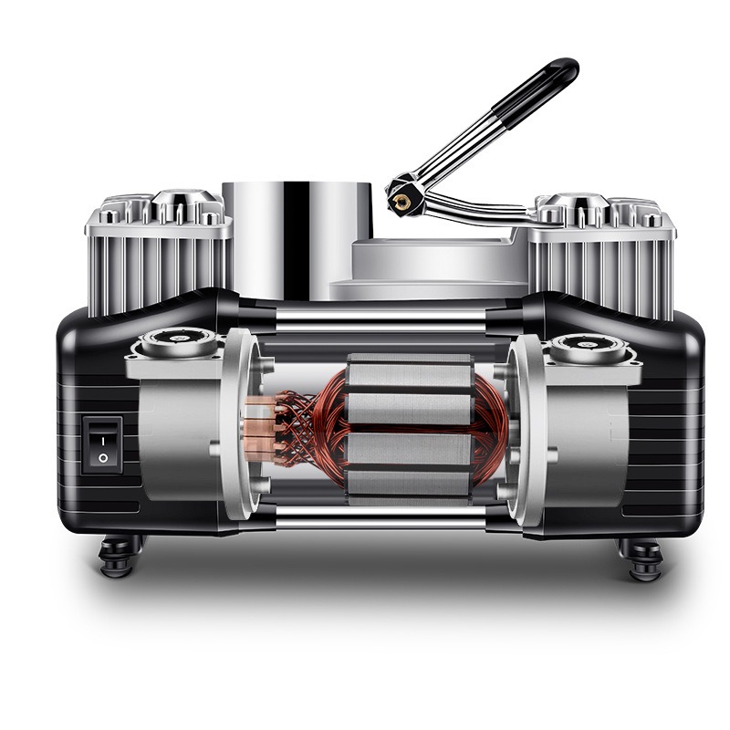 Prenosivi visokosnažni dvocilindrični metalni pumpa za gume, pogodan za vozila, SUV-ove i terenska vozila - teška dužnost, brzo punjenje vazduha za hitne slučajeve na putu, održavanje guma i pumpanje (bez rezervnog napajanja)